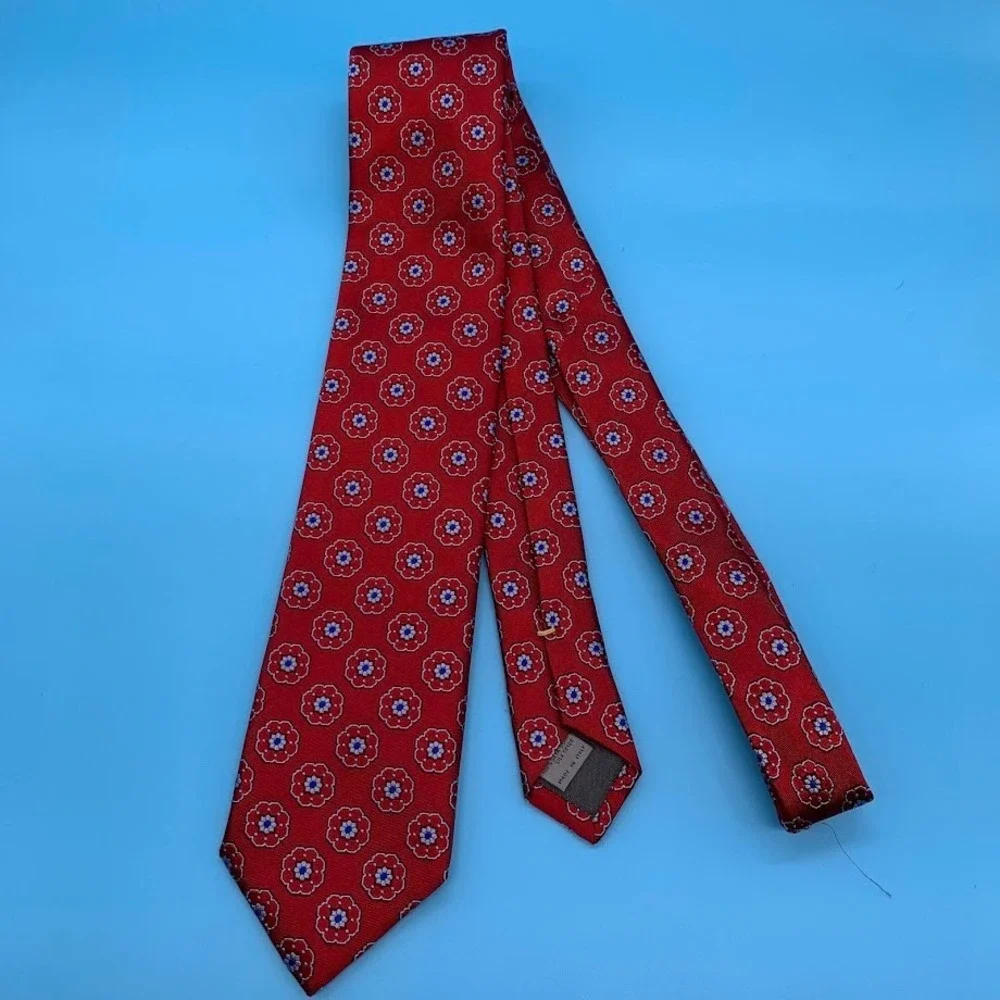 Canali Red Floral 100% Silk Luxury Men's Classic Neck Tie Made in Italy